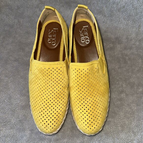 Franco Sarto Serla2 Suede Perforated Yellow Espadrille Wedge Loafer Women Size 7 - Picture 2 of 7